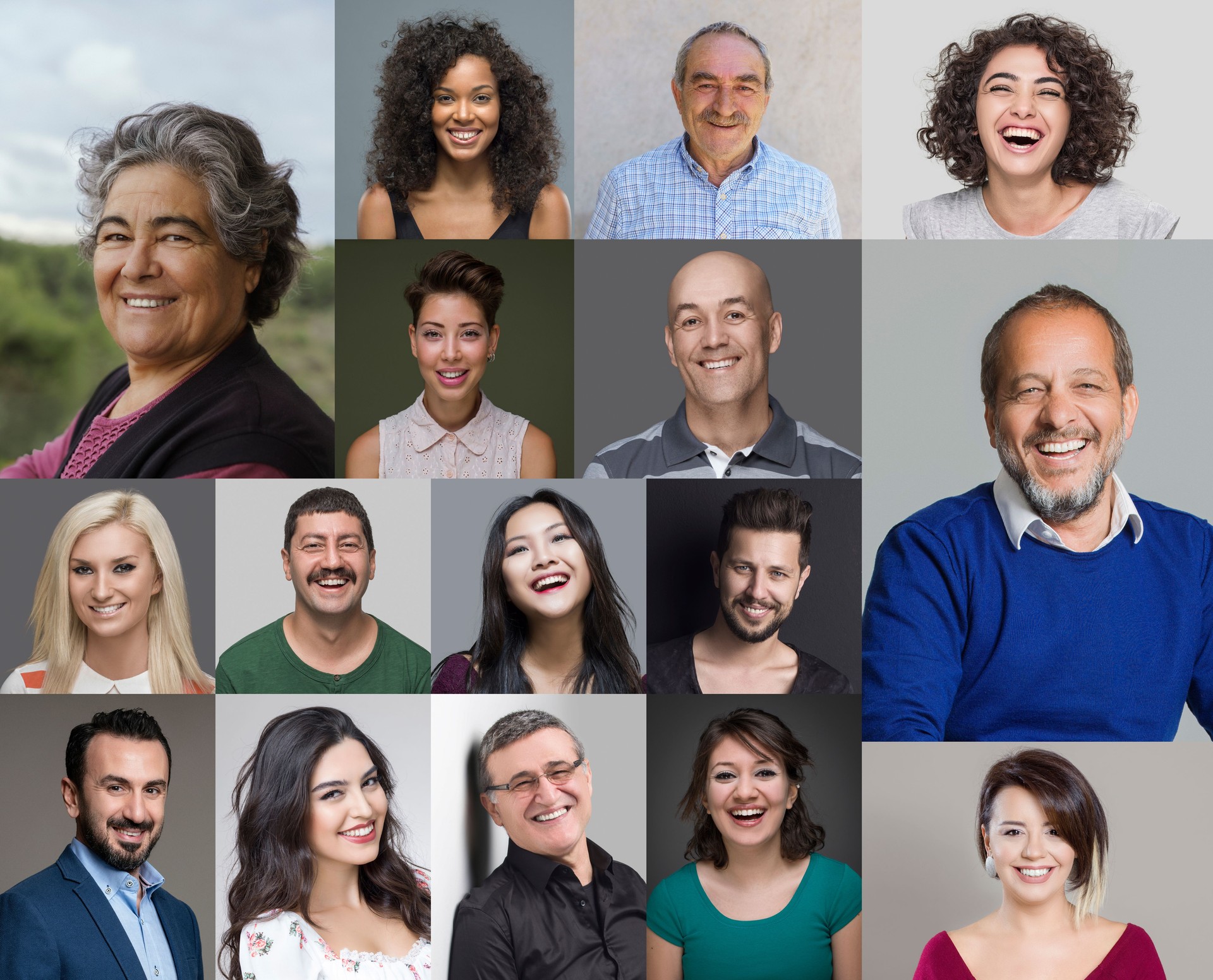 Headshot portraits of diverse smiling real people